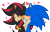 Size: 825x521 | Tagged: safe, artist:tropicalhigh, shadow the hedgehog, sonic the hedgehog, blushing, claws, duo, earring, eyes closed, flat colors, gay, gloves off, heart, holding each other, kiss, ring (jewelry), shadow x sonic, shipping, signature, simple background, transparent background