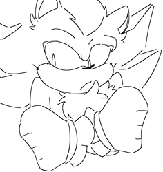 Size: 1930x2048 | Tagged: safe, artist:deludedreams, shadow the hedgehog, arms folded, ear fluff, frown, line art, looking offscreen, simple background, solo, white background