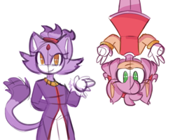 Size: 1000x800 | Tagged: safe, artist:emoiluravioli, amy rose, blaze the cat, 2024, amy x blaze, double v sign, duo, lesbian, looking at viewer, shipping, simple background, sketch, smile, upside down, v sign, waving, white background