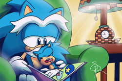 Size: 1800x1200 | Tagged: safe, artist:silhouetterobotnik, sonic the hedgehog, uncle chuck