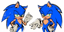 Size: 3870x1942 | Tagged: safe, artist:qae0, sonic the hedgehog, 2024, lidded eyes, mouth open, shadow the hedgehog (video game), simple background, solo, sonic rush, white background