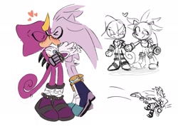 Size: 2048x1536 | Tagged: safe, artist:luminous3190, espio the chameleon, silver the hedgehog, 2024, blushing, cute, duo, espibetes, eyes closed, gay, heart, holding each other, holding hands, hugging, kiss, shipping, silvabetes, silvio, simple background, sketch, standing, surprise hug, white background