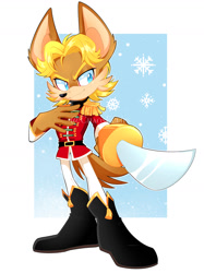 Size: 1280x1711 | Tagged: safe, artist:chaoseclips, antoine d'coolette, christmas, snow, snowflake, sword
