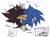 Size: 1533x1140 | Tagged: safe, artist:lemon_child4, knuckles the echidna, shadow the hedgehog, sonic the hedgehog, echidna, hedgehog, 2024, blushing, dialogue, duo focus, eyes closed, french kiss, gay, holding each other, kiss, making out, male, moaning, mwah, shadow x sonic, shipping, simple background, sweat, sweatdrop, trio, white background