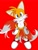 Size: 1559x2048 | Tagged: safe, artist:bakeneko_sky, miles "tails" prower, 2024, blushing, front view, hands on hips, head tilt, looking at viewer, red background, simple background, smile, smiling at viewer, solo, standing