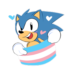 Size: 2500x2500 | Tagged: safe, artist:bonetail999, sonic the hedgehog, 2024, classic sonic, heart, holding something, looking at viewer, mouth open, outline, pride, pride flag, simple background, smile, solo, trans pride, transparent background