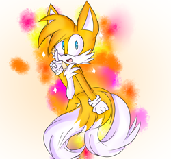Size: 5675x5275 | Tagged: safe, artist:qwiishy, miles "tails" prower, 2018, looking at viewer, mouth open, pointing, smile, solo