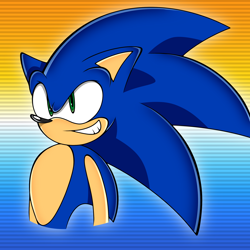 Size: 2048x2048 | Tagged: safe, artist:joopitor, sonic the hedgehog, 2024, clenched teeth, looking offscreen, smile, solo, uekawa style