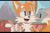 Size: 2048x1332 | Tagged: safe, artist:liv-uwo, miles "tails" prower, abstract background, daytime, looking offscreen, mouth open, open smile, outdoors, pointing, smile, solo