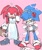 Size: 706x845 | Tagged: safe, artist:knso_no1, knuckles the echidna, sonic the hedgehog, echidna, hedgehog, basket, bow, broom, crossdressing, dress, duo, gay, gothic lolita, hair bow, heart, knuxonic, lolita, maid outfit, male, pink background, shipping, simple background, standing