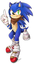 Size: 3531x6490 | Tagged: safe, artist:jazzerix, sonic the hedgehog, clenched fist, looking at viewer, pointing, signature, simple background, smile, solo, sonic boom (tv), transparent background