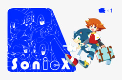 Size: 1254x827 | Tagged: safe, artist:r_seiyo, amy rose, chris thorndyke, cream the rabbit, knuckles the echidna, miles "tails" prower, sonic the hedgehog, grey background, group, holding something, simple background, sonic x, suitcase, walking