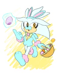Size: 768x1024 | Tagged: safe, artist:marimo_sonic, silver the hedgehog, 2024, costume, easter, easter basket, easter egg, egg, psychokinesis, solo, walking, white background