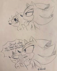 Size: 1640x2048 | Tagged: safe, artist:blu-ish, shadow the hedgehog, sonic the hedgehog, blushing, crying, dialogue, duo, english text, eyelashes, eyes closed, gay, i'm not calling you a good boy, line art, looking offscreen, meme, pencilwork, shadow x sonic, shipping, signature, sparkles, top surgery scars, traditional media, trans male, transgender