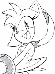 Size: 1536x2048 | Tagged: safe, artist:randomguy9991, amy rose, 2024, greyscale, looking at viewer, monochrome, simple background, smile, solo, standing, white background