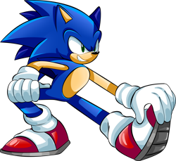 Size: 5552x5082 | Tagged: safe, artist:isabellaexpertartist, sonic the hedgehog, 2023, looking offscreen, simple background, smile, solo, stretching, transparent background