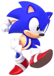 Size: 1545x2160 | Tagged: safe, artist:adverse56, sonic the hedgehog, 2023, 3d, classic sonic, frown, looking offscreen, redraw, simple background, solo, transparent background
