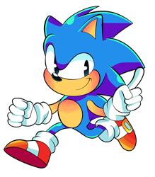 Size: 1600x1827 | Tagged: safe, artist:wrenchmaster4, sonic the hedgehog, 2020, blushing, classic sonic, looking at viewer, pointing, running, simple background, smile, solo, transparent background