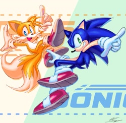 Size: 1757x1717 | Tagged: safe, artist:stupidfred0, miles "tails" prower, sonic the hedgehog, 2024, character name, duo, grin, smile
