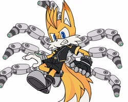 Size: 2048x1638 | Tagged: safe, artist:cup99mug33992, miles "tails" prower, nine, sonic prime, 2024, clenched teeth, looking offscreen, simple background, solo, white background