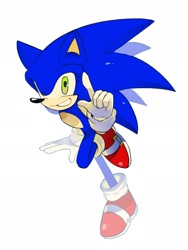 Size: 1536x2048 | Tagged: safe, artist:acidki6, sonic the hedgehog, 2024, looking at viewer, pointing, simple background, smile, solo, white background
