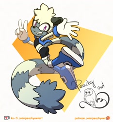 Size: 1909x2048 | Tagged: safe, artist:peachyowlart, tangle the lemur, 2024, looking at viewer, looking back, looking back at viewer, outfit swap, sally's ringblader outfit, signature, smile, solo, v sign