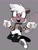 Size: 1536x2048 | Tagged: safe, artist:zaoiinsta, tangle the lemur, 2024, alternate outfit, blushing, clothes, eye clipping through hair, gilet, grey background, jacket, kneeling, mouth open, pantyhose, shirt, shoelaces, shoes, simple background, skirt, sleeveless jacket, smile, solo, trainers, vest