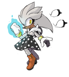 Size: 1800x2000 | Tagged: safe, artist:libelelle, silver the hedgehog, alternate outfit, boots, clothes, looking at viewer, simple background, skirt, smile, solo, trans female, transgender, white background