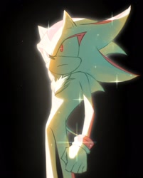 Size: 1650x2048 | Tagged: safe, artist:sa1k_a, shadow the hedgehog, super shadow, 2024, black background, frown, looking offscreen, simple background, solo, sparkles, super form