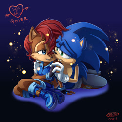 Size: 2000x2000 | Tagged: safe, artist:glitcher, sally acorn, sonic the hedgehog, shipping, sonally, straight