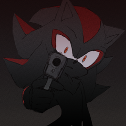 Size: 800x800 | Tagged: safe, artist:annamelong, shadow the hedgehog, gun, holding something, monochrome, pointing gun at viewer, shrunken pupils, solo