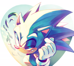 Size: 2048x1821 | Tagged: safe, artist:sseas0ning, sonic the hedgehog, heart, leaf, looking at viewer, signature, smile, solo, wink