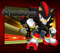Size: 651x579 | Tagged: safe, artist:macharro, shadow the hedgehog, sonic adventure 2, 2016, character name, clenched fists, clenched teeth, lineless, looking offscreen, screenshot background, solo, standing