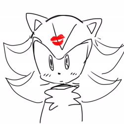 Size: 2048x2048 | Tagged: safe, artist:gatioxd20, shadow the hedgehog, 2024, kiss marks, monochrome, simple background, solo, white background