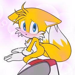 Size: 1668x1668 | Tagged: safe, artist:fixstern star, miles "tails" prower, 2022, blushing, cute, floppy ears, looking at viewer, pout, solo, tailabetes, tears
