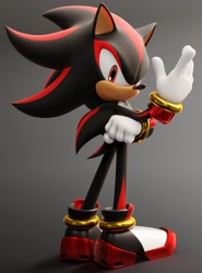 Size: 1515x2048 | Tagged: safe, artist:ladylunanova, shadow the hedgehog, 2024, 3d, frown, gradient background, looking at viewer, solo, standing
