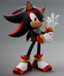 Size: 1728x2048 | Tagged: safe, artist:ladylunanova, shadow the hedgehog, 2024, 3d, fixing glove, frown, gradient background, looking at viewer, solo, standing