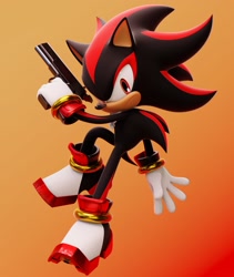 Size: 1728x2048 | Tagged: safe, artist:ladylunanova, shadow the hedgehog, 2024, 3d, frown, gradient background, gun, holding something, looking at viewer, solo