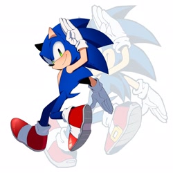 Size: 2048x2048 | Tagged: safe, artist:kou_sonic, sonic the hedgehog, 2024, looking at viewer, posing, redraw, simple background, smile, solo, white background