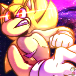 Size: 2048x2048 | Tagged: safe, artist:henrickliveson, sonic the hedgehog, super sonic, 2023, abstract background, clenched fist, clenched teeth, looking up, signature, solo, super form, top surgery scars, trans male, transgender