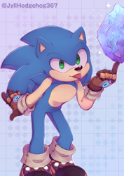 Size: 1000x1414 | Tagged: safe, artist:jyllhedgehog367, sonic the hedgehog, sonic prime s2, 2023, abstract background, paradox prism, redraw, solo, sparkles, tongue out