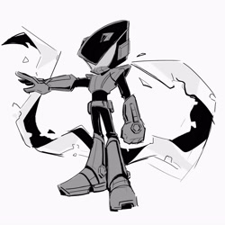 Size: 3500x3500 | Tagged: safe, artist:chowadoe, sonic the hedgehog, 2024, greyscale, monochrome, phantom rider, simple background, solo, standing, white background