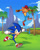 Size: 2800x3499 | Tagged: safe, artist:isamirandaart, sonic the hedgehog, hedgehog, green hill zone, bandicoot, crash bandicoot, crossover, duo, jumping, male, running
