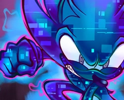 Size: 2048x1657 | Tagged: safe, artist:chipchappcomic, sonic the hedgehog, sonic frontiers, 2023, clenched fist, clenched teeth, cyber form, cyber sonic, solo