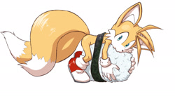 Size: 1920x1080 | Tagged: safe, artist:seen023hey, miles "tails" prower, 2024, food, simple background, solo, sushi, white background