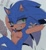 Size: 1066x1162 | Tagged: safe, artist:pineiiomi, sonic the hedgehog, 2024, arm behind head, blushing, exclamation mark, grey background, heart chest, lidded eyes, looking up, simple background, sitting, smile, solo, top surgery scars, trans male, transgender