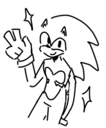 Size: 828x995 | Tagged: safe, artist:amzngwrldofdani, sonic the hedgehog, 2024, heart chest, line art, looking at viewer, simple background, smile, solo, sparkles, top surgery scars, trans male, transgender, v sign, white background
