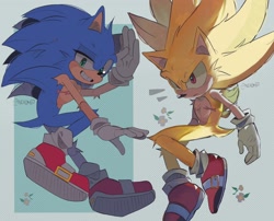 Size: 2048x1654 | Tagged: safe, artist:pineiiomi, sonic the hedgehog, super sonic, 2024, alternate version, duality, frown, looking ahead, looking at viewer, looking offscreen, signature, smile, solo, super form, top surgery scars, trans male, transgender