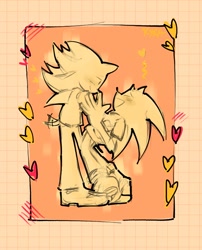 Size: 1657x2048 | Tagged: safe, artist:kyradrawss, shadow the hedgehog, sonic the hedgehog, 2024, blushing, cute, duo, eyes closed, gay, heart, holding them, looking at them, shadow x sonic, shipping, signature, smile, standing, star (symbol), wagging tail