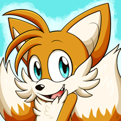 Size: 900x900 | Tagged: safe, artist:mogtaki, miles "tails" prower, 2020, fangs, icon, looking at viewer, mouth open, smile
